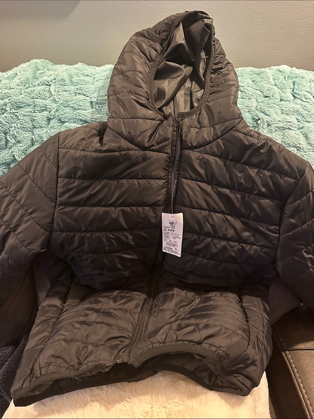 Kids Lightweight Puffer Jacket with Hood - Black